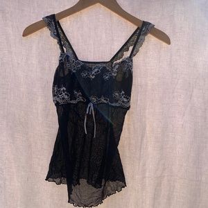 Victoria secret black sheer tank top with white/cream lace size S